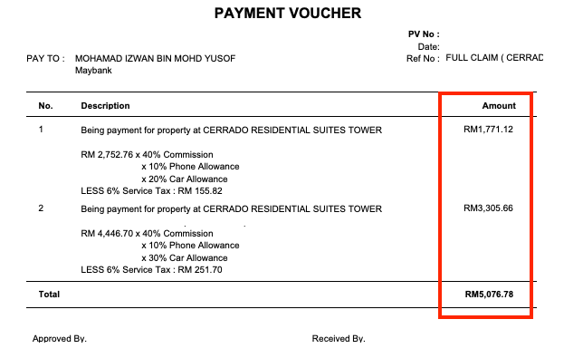 Payment Voucher Komisen Hartanah 1